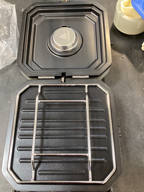 Photo 1 of 2-Burner Foldable Camping Stove with Griddle and Carrying Bag?16000 BTU Portable Propane Camp Stove with 2 Adjustable Burners & Piezo Ignition, for Camping, Home Backyard, Frying Turkey, Green