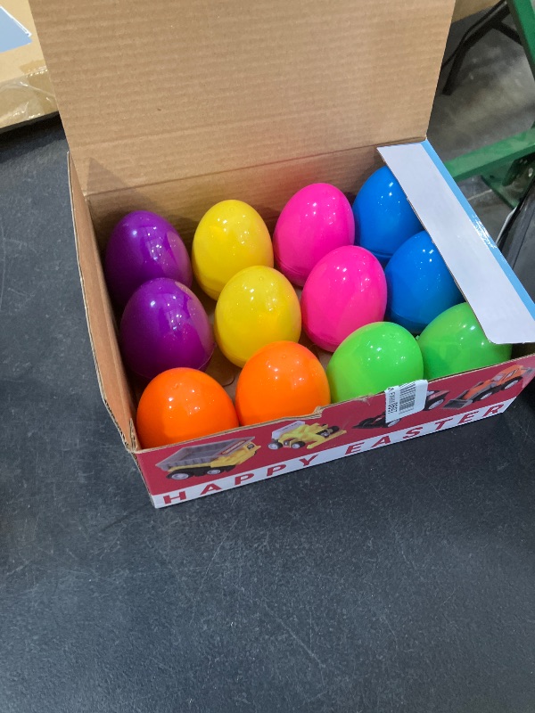 Photo 1 of 12 Pcs Easter Eggs Prefilled with Pull Back Cars for 3-6 Year Old Boys, Pull Back Construction Vehicle and Race Car for Easter Party Favors, Easter Basket Stuffers, Easter Egg Fillers,Easter Eggs Hunt