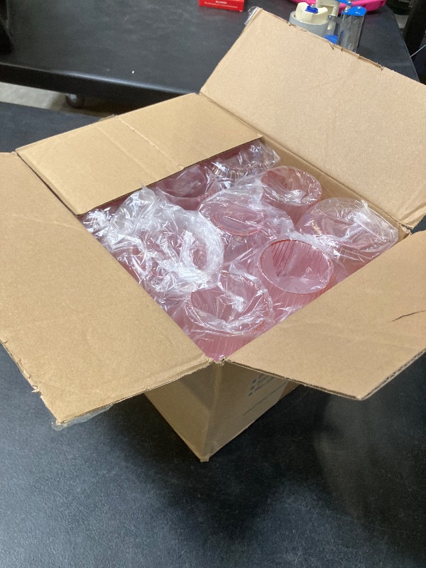 Photo 1 of 24 Pack Pink Plastic Wine Cups, 14oz Disposable Stemless Ribbed Wine Glasses, Cute Clear Unbreakable Outdoor Cocktail Glasses, Heavy Duty Plastic Drinking Cup for Galentine Wedding Party Mimosa Bar
