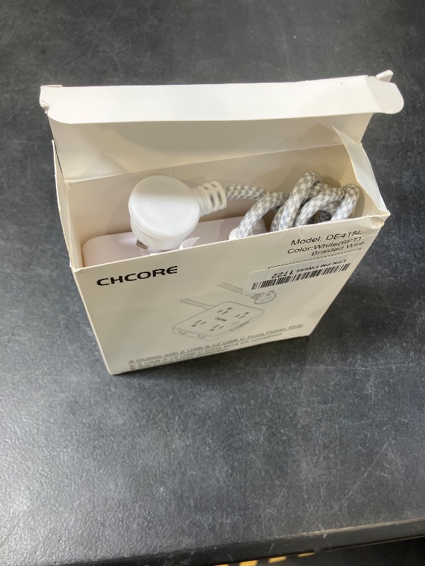 Photo 1 of Surge Protector Power Strip - CHCORE 6Ft Braided Extension Cord with 8 Outlets with 4 USB (2 USB C) Charging Ports, Flat Plug Multi Plug Outlet Extender Charging Station for Home Office, ETL, White