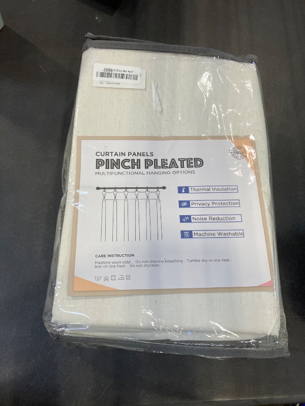 View 2 of 100% Blackout Shield Linen Pinch Pleated Curtains Blackout, Curtains 120 Inches Long 2 Panel Set for Bedroom/Living Room, Pinch Pleat Drapes with Hooks, 40” W x 120” L, Ivory White