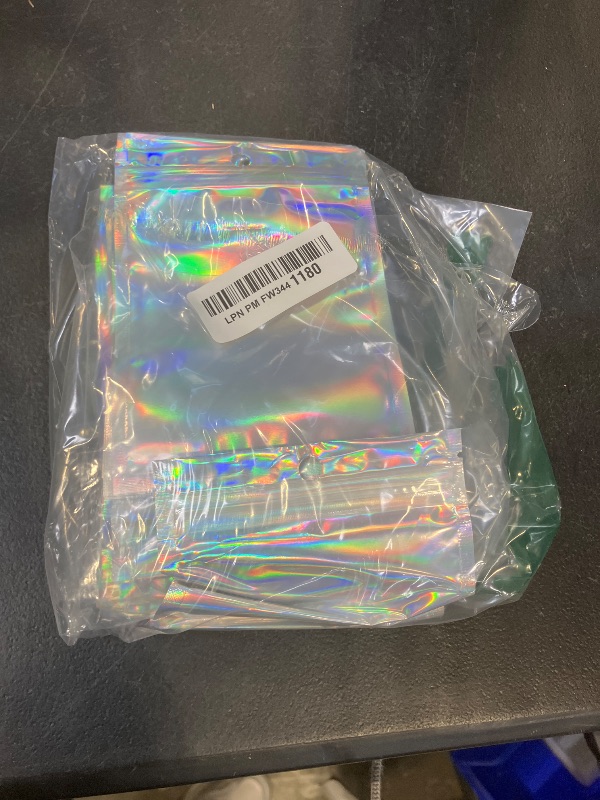 Photo 1 of 100 Pcs Holographic Resealable Packaging Bags for Small Business Supplies, Cute Small Color Smell Proof Foil Pouch Plastic Baggies for Lip Gloss Soap Party Food Storage (4x6 inch)