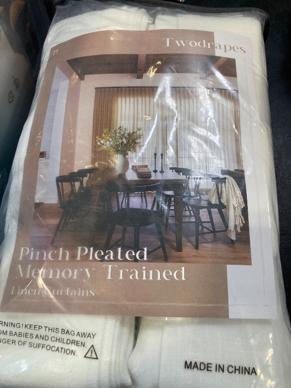 Photo 1 of 102 Inch Long Curtains Pinch Pleat Linen Curtains for Living Room Bedroom 2 Panels Natural Cream Light Filtering Privacy Neutral 102 Inch Pleated Drapes Hooks Rings Back Tab for Window Sliding Door