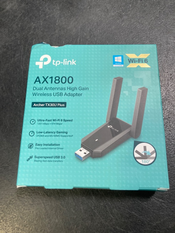 Photo 1 of TP-Link USB 3.0 WiFi Adapter for Desktop PC (Archer TX30U Plus)-AX1800 WiFi 6 Dual-Band Plug and Play Wireless Network Adapter with 2.4GHz, 5GHz, 2×High Gain Antenna, WPA3, Supports Windows 11/10