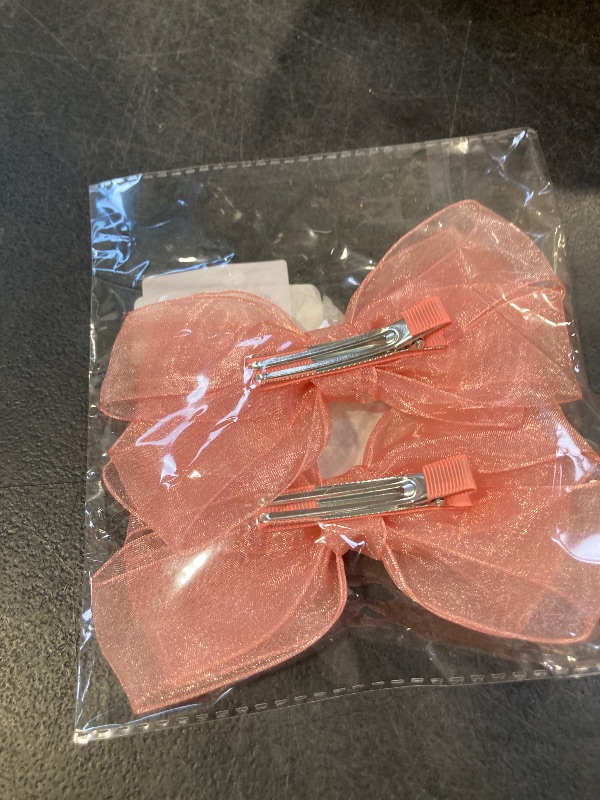 Photo 1 of 5.5-Inch Organza Double Hair Bows Alligator Clips Hair Accessories for Girls Toddler Kids Children Teens -Pink