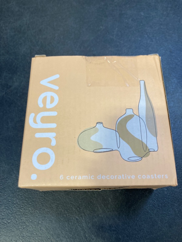 Photo 1 of VEYRO Ceramic Coasters Set of 6 – Absorbent Stone Drink Coasters with Holder, Non-Slip Cork Backing, Modern Marble Look Coasters for Coffee Table, Desk & Home Decor