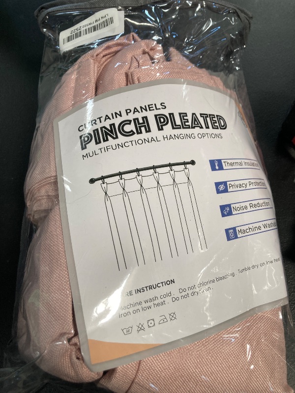Photo 1 of 100% Blackout Shield Linen Look Textured Pinch Pleated Curtains Blackout Drapes 84 Inch Long 2 Panels Set, Faux Linen Blackout Curtains for Bedroom & Living Room, 40" W x 84" L, Blush Pink