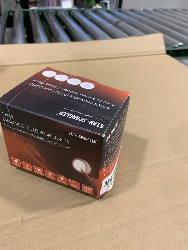 Photo 1 of STAR-SPANGLED 4 Pack 3.1” Dimmable Push Tap Lights, Stick on LED Touch Puck Lights AA Battery Operated, 3 Color Modes Sticky Button Lamps for Classroom, Kitchen, Under Cabinet, Closet