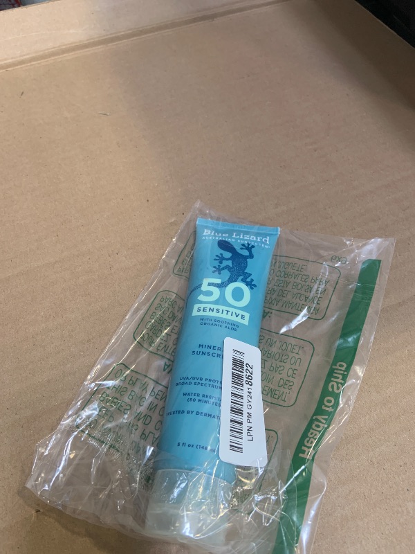 Photo 1 of Blue Lizard Sensitive Mineral SPF 50 Sunscreen Lotion, 100% Mineral Sunscreen, UVA/UVB Protection, Infused with organic Aloe Vera, Soothes and Hydrates, 5 fl oz