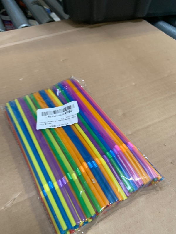 Photo 1 of [200 Pack] 8.5" High Multicolour Flexible Plastic Straws,Bendable Disposable Drinking Straws for Home Use Milk Juice Drinks