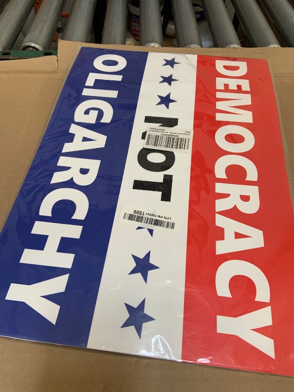 Photo 1 of No Kings Protest Yard Signs Democracy Not Oligarchy Yard Sign Double Sided Corrugated Plastic Outdoor Lawn Garden Sign with Metal H Stake 18"x12"