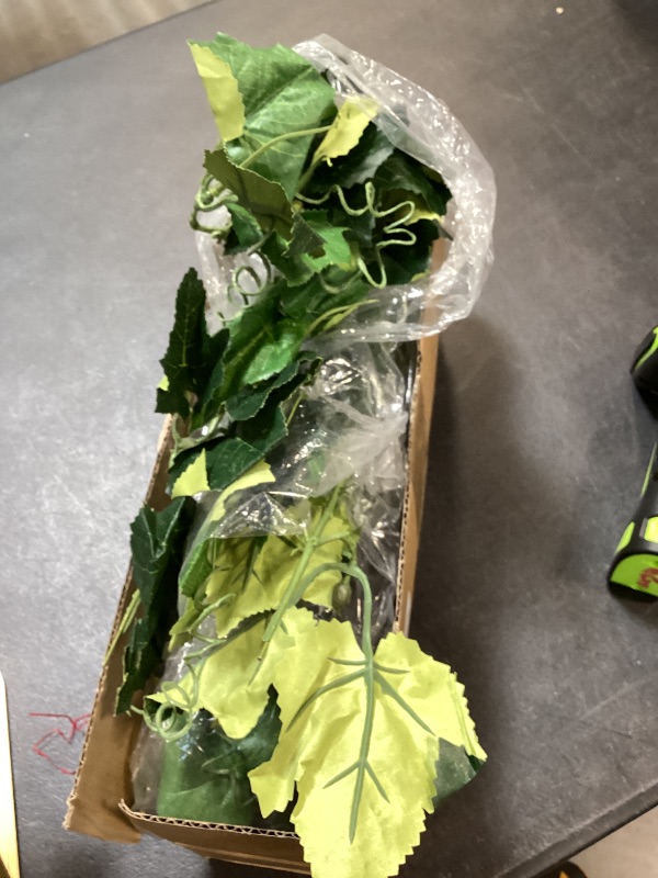 Photo 1 of 2Pack 14Ft Flame Retardant Artificial Grape Leaves Flexible Fake Green Plants Vines Ivy Garland Wreath Silk Hanging Rattan Bedroom Wedding Party Garden Wall Table Front Door Ceiling Decor (Grape)