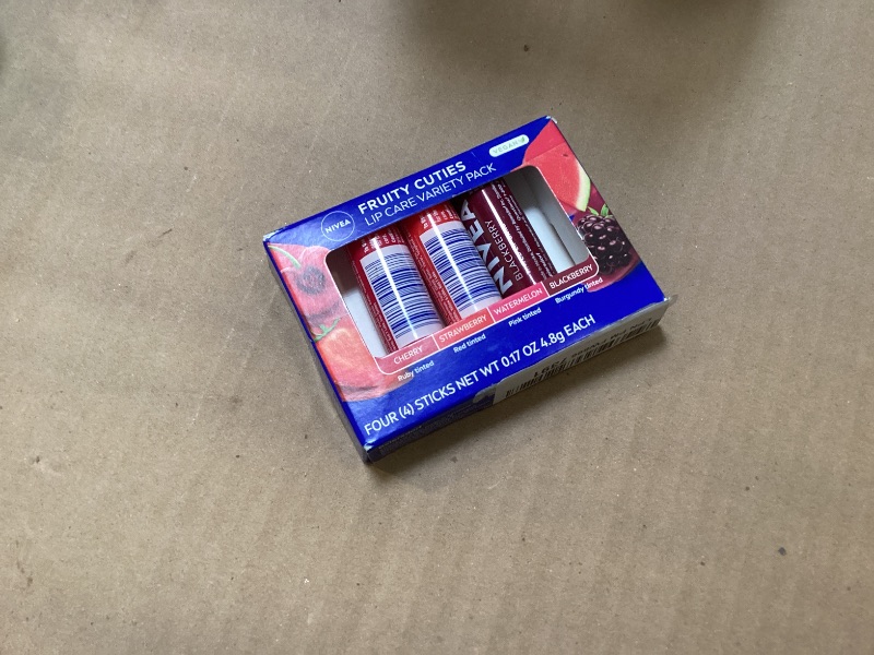 Photo 1 of 3pcs only  --- NIVEA Lip Care, Fruity Tinted Lip Balm Variety Pack, Cherry, Strawberry, Blackberry and Watermelon Flavors, 3-in-1 Moisture, Repair and Color, 0.17 Oz Stick,  