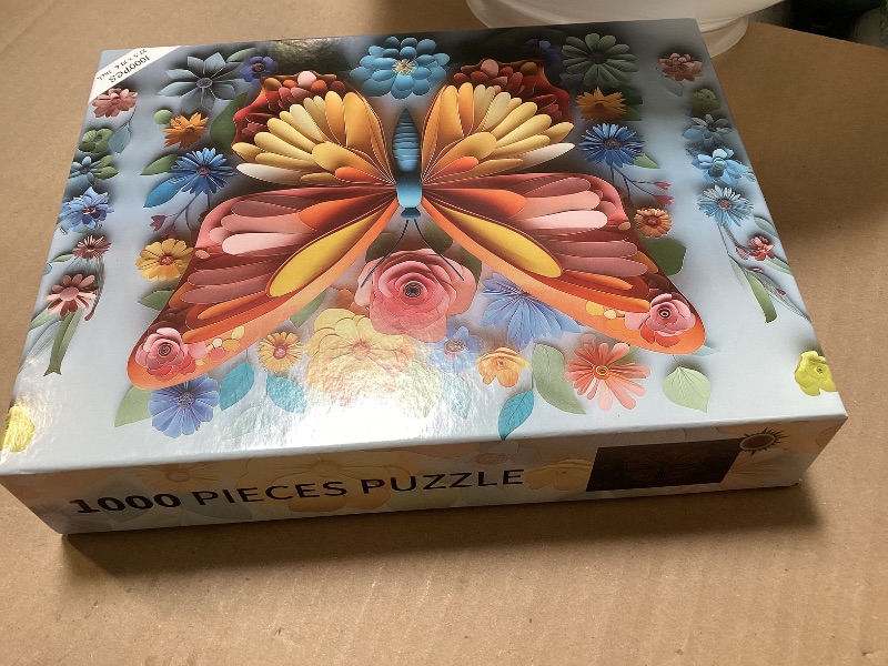 Photo 1 of 1000 Piece Puzzle for Adults Butterfly Noctilucous Jigsaw Puzzles - Challenging 3D Puzzles Stunning Flower Art Wall Decor, Gift for Adult Puzzle Lovers (27.5x19.6 Inch)