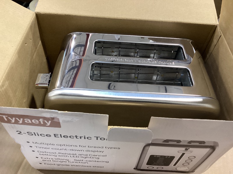 Photo 1 of 2-Slice Bagel Toaster Stainless Steel with Screen- Single Slice Function for Single-Sided Stuffed Bagel, 8 Bread Types, 6 Browning Levels, LED Countdown Timer, Defrost/Reheat/Cancel, 825W