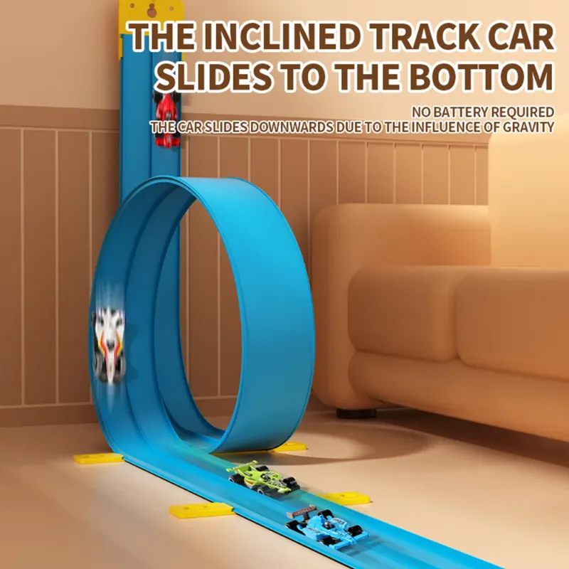Photo 1 of Flexible Race Track for Kids, Portable Dual Sided Racetrack with 4 Car & Suction Cups, Compatible with Hot Wheels