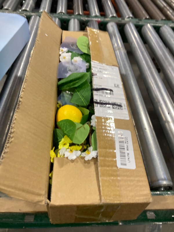 Photo 1 of U'Artlines 2Pcs Total 11 Ft Artificial Lemon Garland Spring Summer Faux Fruit Vine Garlands with Greenery for Door Wall Mantle Wedding Party Table Decorations