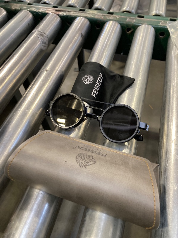 Photo 1 of FEISEDY Adjustable Tint Aviator Polarized Sunglasses, 1-9 Gear Manual Dimming, Steampunk Round ND Filter Lenses UV400 B0319