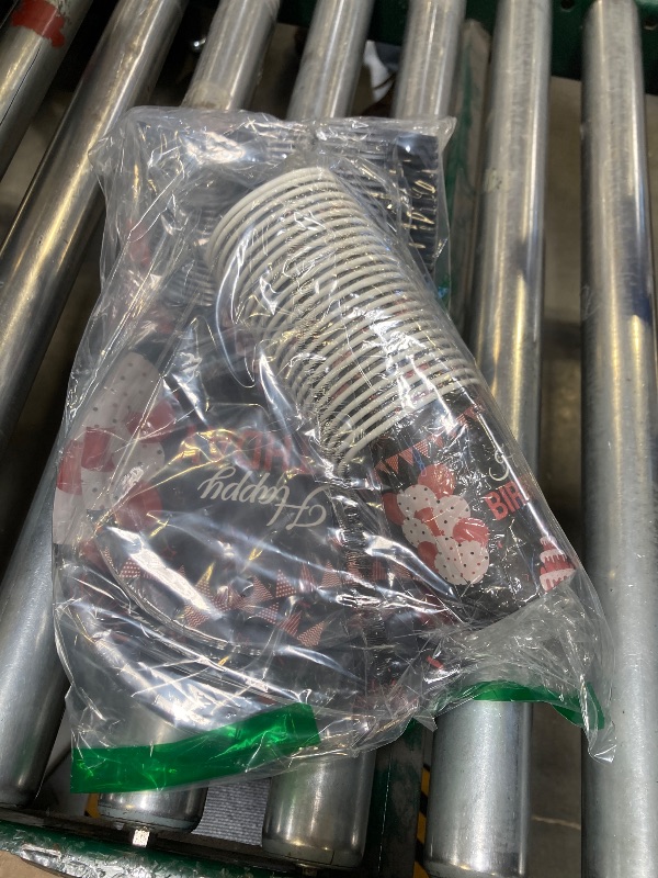 Photo 1 of 168 Pcs Black and Red Birthday Party Supplies Tableware Set Happy Birthday Plates, Knife,Forks,Spoons, Cups and Napkins Table Decorations for Women Girls Birthday Party Decorations, 24 Guests