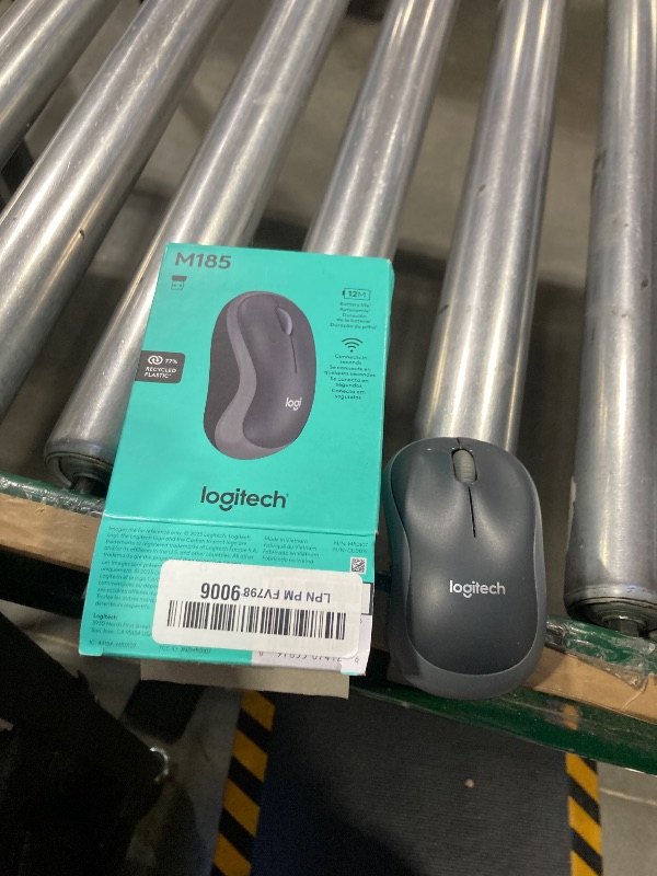 Photo 1 of Logitech M185 Wireless Mouse, 2.4GHz with USB Mini Receiver, 12-Month Battery Life, 1000 DPI Optical Tracking, Ambidextrous PC/Mac/Laptop - Swift Grey