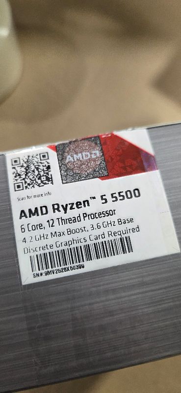 Photo 1 of AMD Ryzen 5 5500 6-Core, 12-Thread Unlocked Desktop Processor with Wraith Stealth Cooler