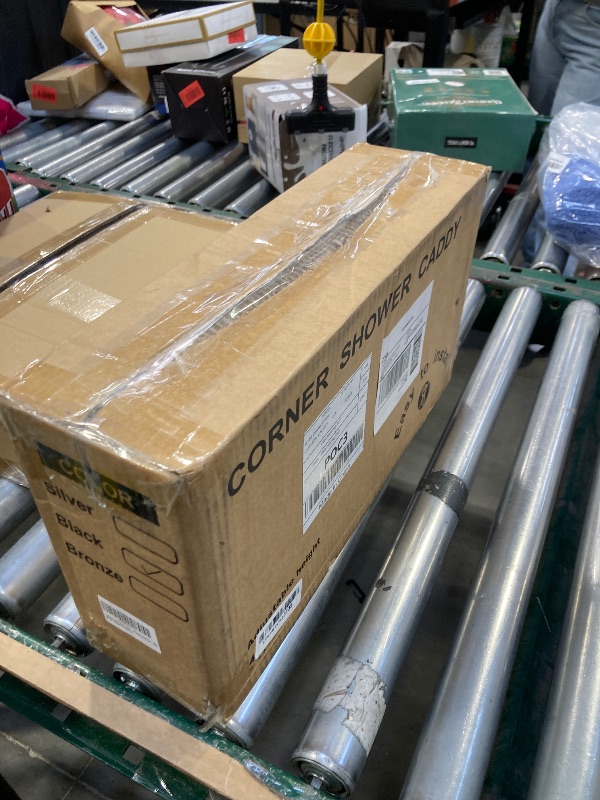 Photo 1 of Corner Shower Caddy Tension Pole: Adjustable Rustproof 4-Tier Inside Bathroom Organizer - 47-121 inch Quick Installation Bathtub Shelves for Shampoo Storage - Rod Floor Standing Bath Rack - Black