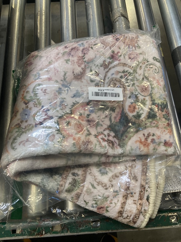 Photo 1 of Castage Green Round Rug 4ft,Circle Washable Area Rugs for Bedroom Bathroom Entryway,Boho Vintage Bohemian Distressed Oriental Carpet Non Slip,Sage Floral