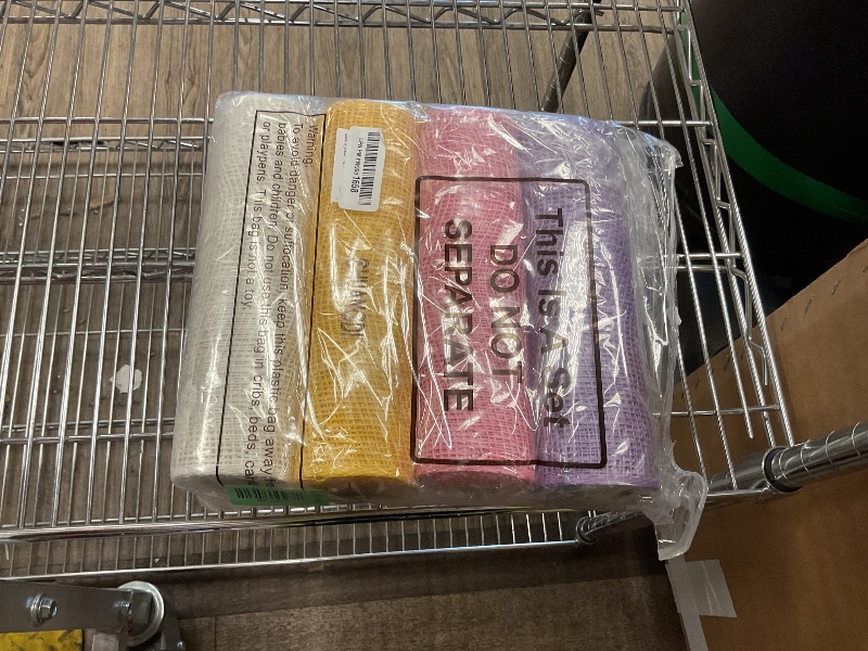 Photo 1 of Chuangdi Easter 4 Rolls Poly Burlap Mesh Poly Burlap Deco Ribbon Mesh Roll for Spring Summer 4th of July DIY Flower Wreath Garland, 10 Inch(Pink, Yellow, Light Purple, White)