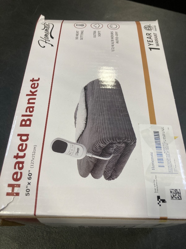 Photo 1 of Homemate Heated Blanket Electric Throw - 50"x60" Heating Blanket Throw 1/2/4/6/8 Hours Auto-Off 10 Heat Levels Over-Heat Protection Soft Flannel Sherpa Heater ETL Certification