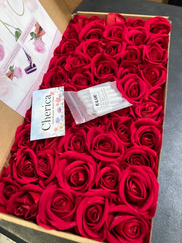 Photo 1 of 100 Pcs Fake Roses Bulk Red Artificial Flowers, Artificial Velvet Silk Roses Bouquet with Stems for Wedding Decoration, Fake Flowers in Vase Valentines Day Floral Arrangement Home Decor Centerpiece