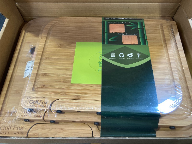 Photo 1 of 3-PCS Wood Cutting Board Set with Innovative Stand - Durable Double Sided Bamboo Cutting Board with Juice Groove & Handle for Meal Prep, Meat Charcuterie Serving, Eco-Friendly Healthy Kitchen Gift