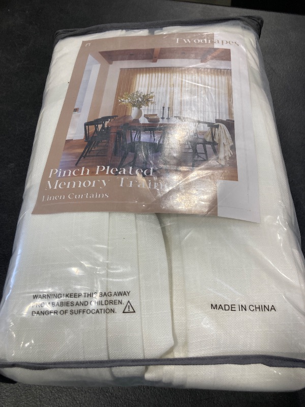 Photo 1 of 102 Inch Long Pinch Pleat Linen Curtains for Living Room 2 Panels Set Natural Cream Boho Semi Sheer Light Filtering Neutral 102 Inch Pleated Curtain with Rings Hooks Floor Ceiling Bedroom Window