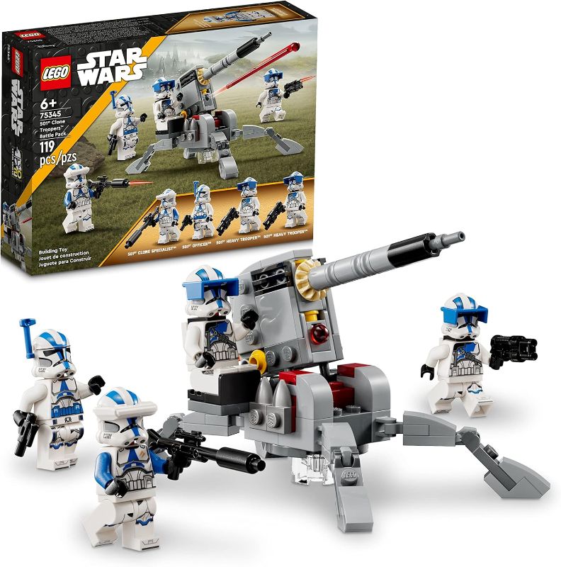 Photo 1 of LEGO Star Wars 501st Clone Troopers Battle Pack Toy Set, Buildable AV-7 Anti Vehicle Cannon, with 4 Clone Trooper Minifigures, Portable Travel Toy, Great Birthday Gift for Kids Ages 6 and Up, 75345