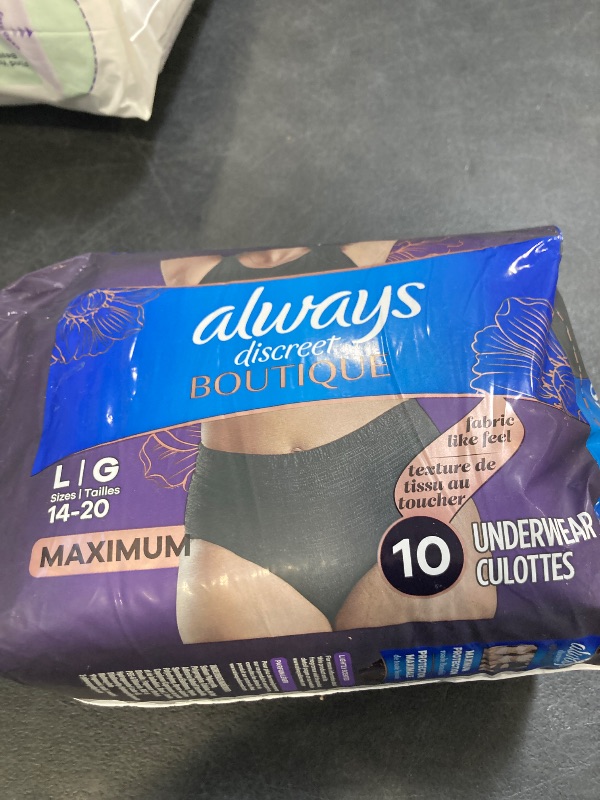 Photo 1 of Always Discreet Boutique Incontinence and Postpartum Underwear for Women, Maximum Protection, Large, Black, 10 Count