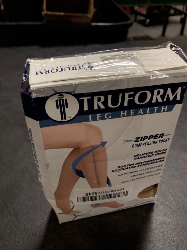 Photo 1 of Truform Zipper Compression Stockings, 15-20 mmHg Medical Socks, Women and Men, Knee High, Open Toe, Beige, Large