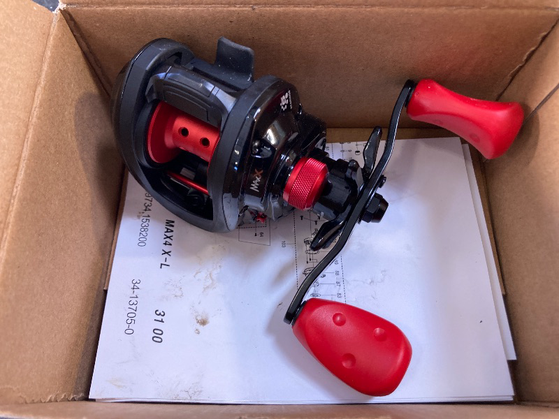 Photo 1 of Abu Garcia Max X Low Profile Baitcast Reel, Size LP (1539734), 4 Stainless Steel Ball Bearings + 1 Roller Bearing, Synthetic Star Drag, Max of 15lb | 6.8kg, Left-Handed - Box, Multi