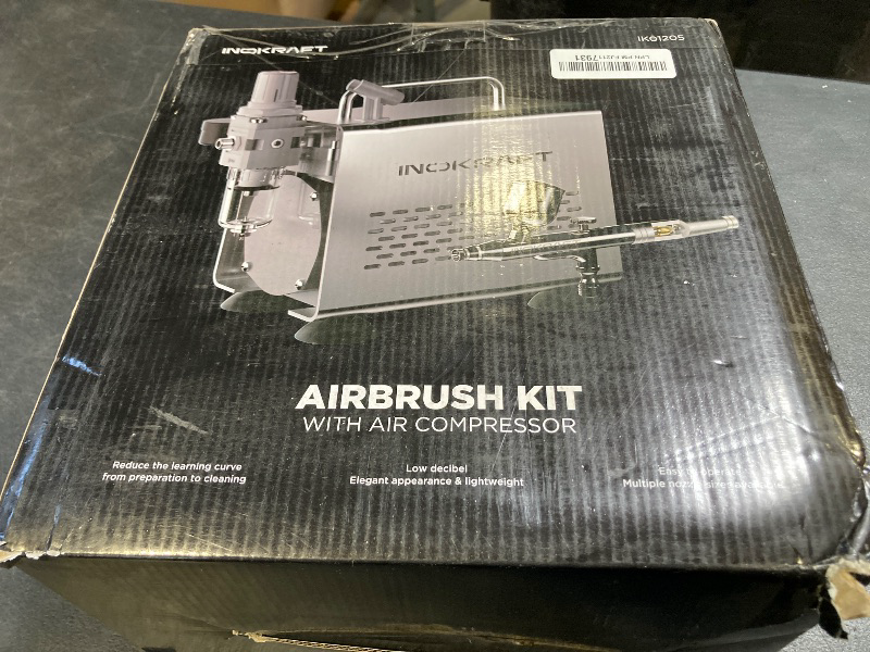 Photo 1 of InoKraft Airbrush Kit with Air Compressor- 1/6 HP Quiet Air Compressor, Gravity Airbrush with 3 Tips 0.2, 0.3 & 0.5 mm- Hose, Holder, How-To Guide- Airbrush Paint Set for Model Painting gift 4 Colors