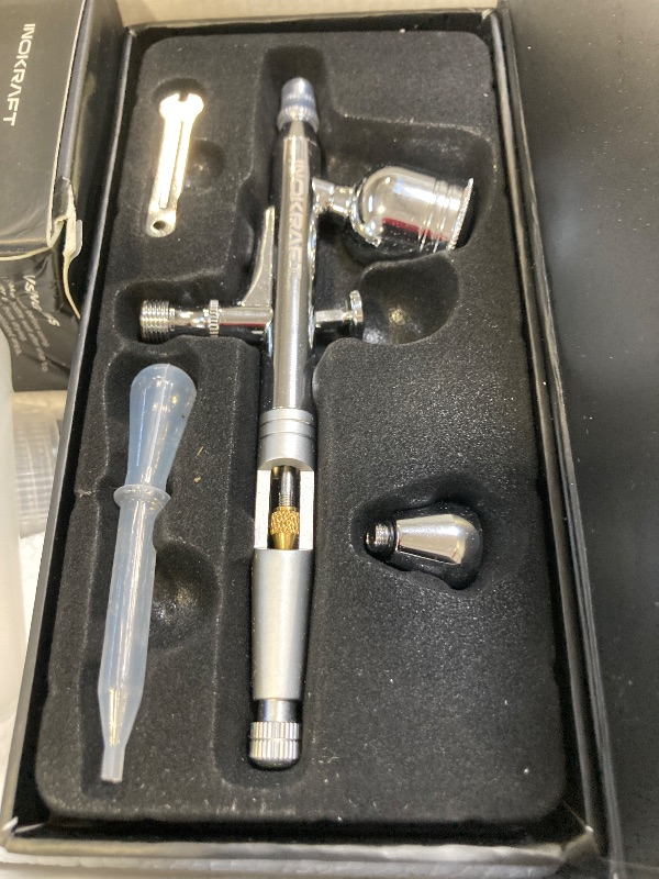Photo 1 of InoKraft Airbrush Kit with Air Compressor- 1/6 HP Quiet Air Compressor, Gravity Airbrush with 3 Tips 0.2, 0.3 & 0.5 mm- Hose, Holder, How-To Guide- Airbrush Paint Set for Model Painting gift 4 Colors