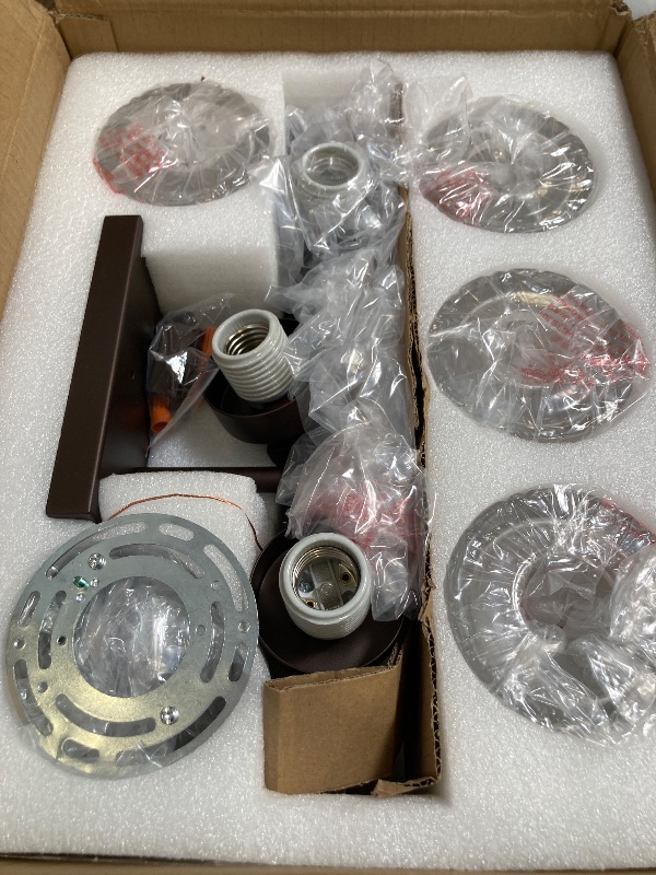 Photo 1 of Emliviar 4 Light Bathroom Vanity Light, Farmhouse 31 Inch Bath Sconce Wall Lighting, Clear Geometric Glass, Oil Rubbed Bronze, HE294B-4W ORB