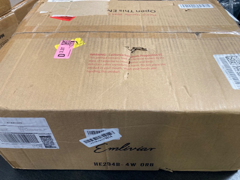 Photo 1 of Emliviar 4 Light Bathroom Vanity Light, Farmhouse 31 Inch Bath Sconce Wall Lighting, Clear Geometric Glass, Oil Rubbed Bronze, HE294B-4W ORB