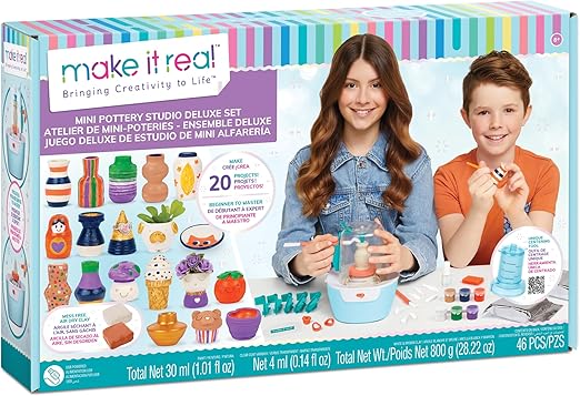 Photo 1 of Make It Real: Mini Pottery Studio Deluxe Set - DIY All-in-1 Sculpting Craft Kit, All Skill Levels, Miniature Clay Projects, Kids Girls & Tweens Age 8+
