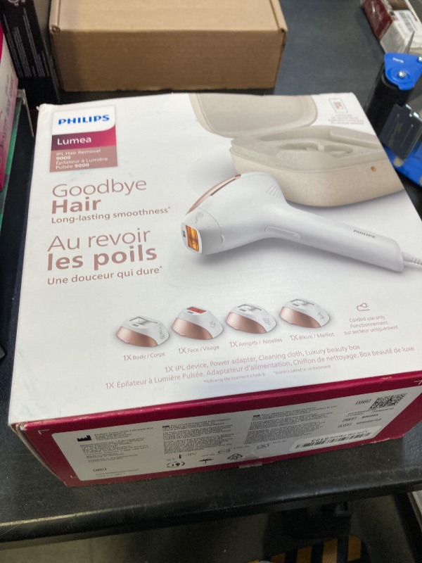 Photo 1 of Philips Lumea 9000 Series IPL Hair Removal Device, Visible Permanent Laser Hair Reduction Done at Home, for Women & Men, SenseIQ Technology, 4 Attachments for Body, Face, Bikini & Underarms, BRI984/03