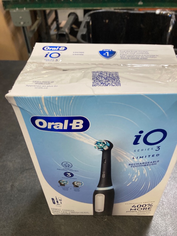 Photo 1 of Oral-B iO Deep Clean Rechargeable Electric Toothbrush, Black, iO Series 3 Limited, 2 Brush Heads, Travel Case, Pressure Sensor, 3 Cleaning Settings