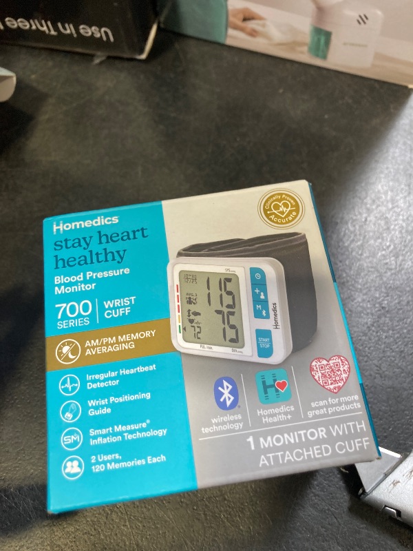 Photo 1 of Homedics 700 Series Wrist Cuff Blood Pressure Monitor for Home Use, One-Touch Operation, Accurate Results, 2 Users, with Bluetooth Wireless Technology to The Homedics Health App (Smart)