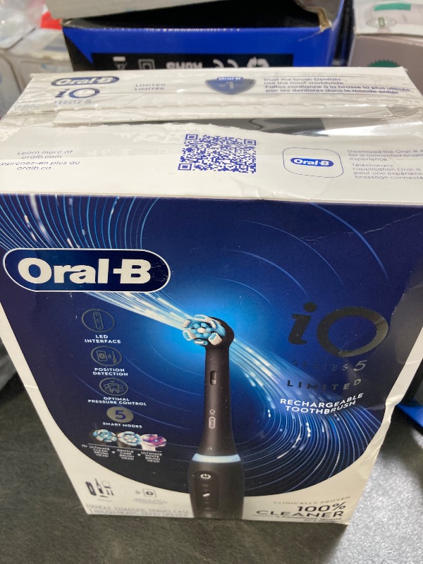Photo 1 of Oral-B iO Deep Clean + Whiten Rechargeable Electric Toothbrush with Visible Pressure Sensor, 2 Minute Timer, 5 Cleaning Settings, 1 iO5 Limited, 3 Toothbrush Heads, Travel Case & Refill Holder, Black