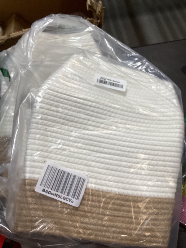 Photo 1 of UBBCARE 4 Pack Baskets for Organizing, Woven Storage Baskets with Label for Toys and Towel, Rectangle Cotton Rope Basket with Handles, 14''L x9''W x8''H, Jute&White
