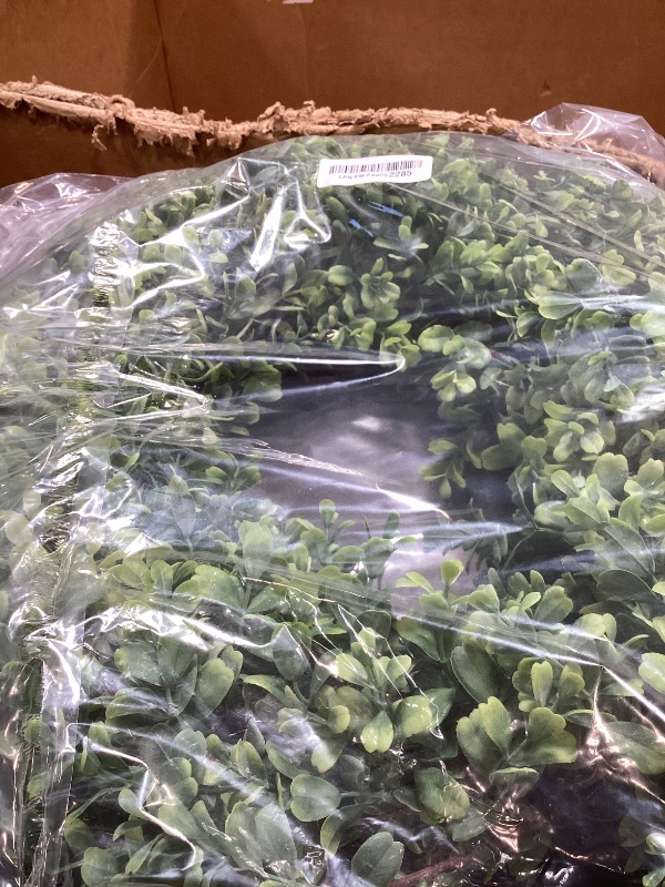 Photo 1 of 26'' Large Boxwood Wreath for Front Door, Porch, Window- Artificial Boxwood Leaves Greenery Outdoor Wreath for Home, Farmhouse Wall Decor- Spring, Summer, Fall, All Seasons (Green)