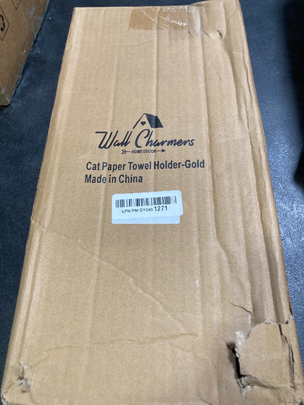 Photo 1 of WallCharmers Gold Paper Towel Holder, Metal Toilet or Kitchen Paper Holder for Floor or Countertop, Gold Cat