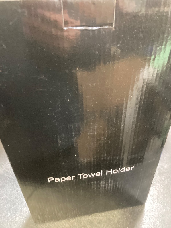 Photo 1 of Black Standing Paper Towel Holder for Kitchen& Bathroom Countertop,Under Counter, Table Or BBQ, Standard or Jumbo-Sized Roll Paper (with Stainless Steel Base)
