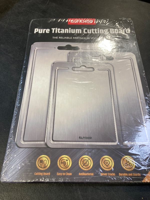 Photo 1 of 3pcs 100% Pure Titanium Cutting Boards with Juice Groove, Double-Sided Non-Toxic Chopping Boards for kitchen Meat, Vegetables and Fruits, Dishwasher Safe, Grey